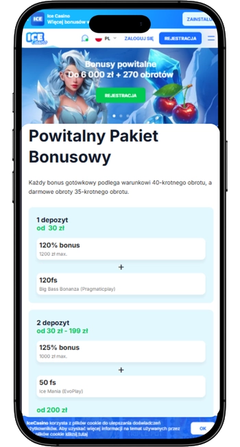 Bonus powitalny bez depozytu Ice Casino