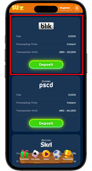 Wazamba Deposit Blik