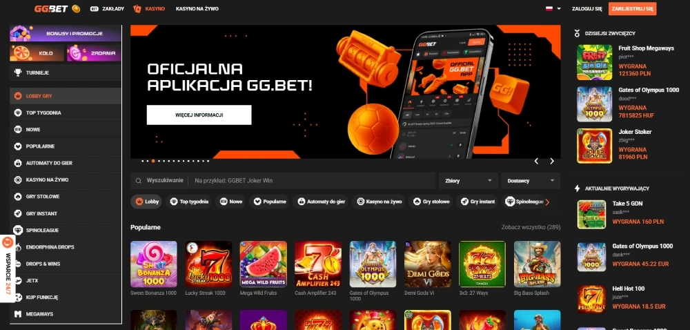 Wybór gier GGBet kasyno