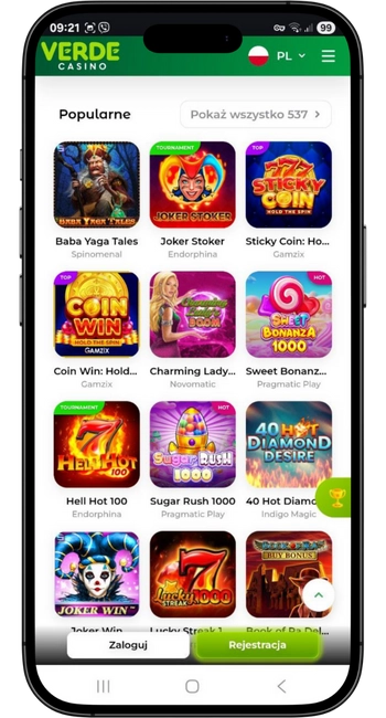 Oferta gier i dostawcy Verde Casino