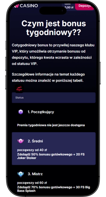 Tygodniowy Bonus do 100 PLN
